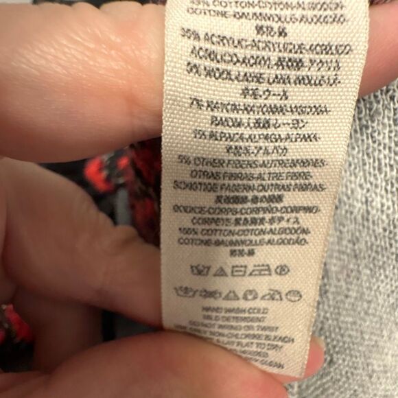 Free People L Red Gray Boat Neck Sweater Alpaca Wool Cotton Boho Preppy Classy - Picture 8 of 8